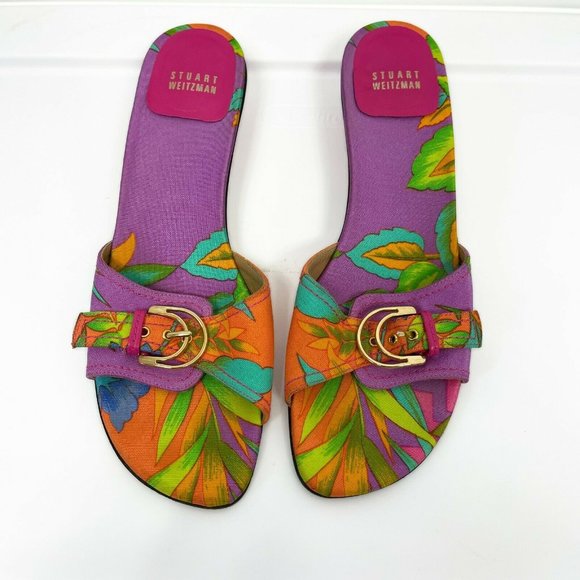 Stuart Weitzman Shoes - Stuart Weitzman Purple Floral Slip On Mules Sandals Kitten Heel Y2K - Size 9